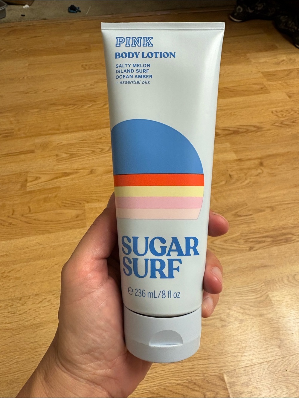 PINK Victoria's Secret Sugar Surf Body Lotion - Blue & Pastel Stripes